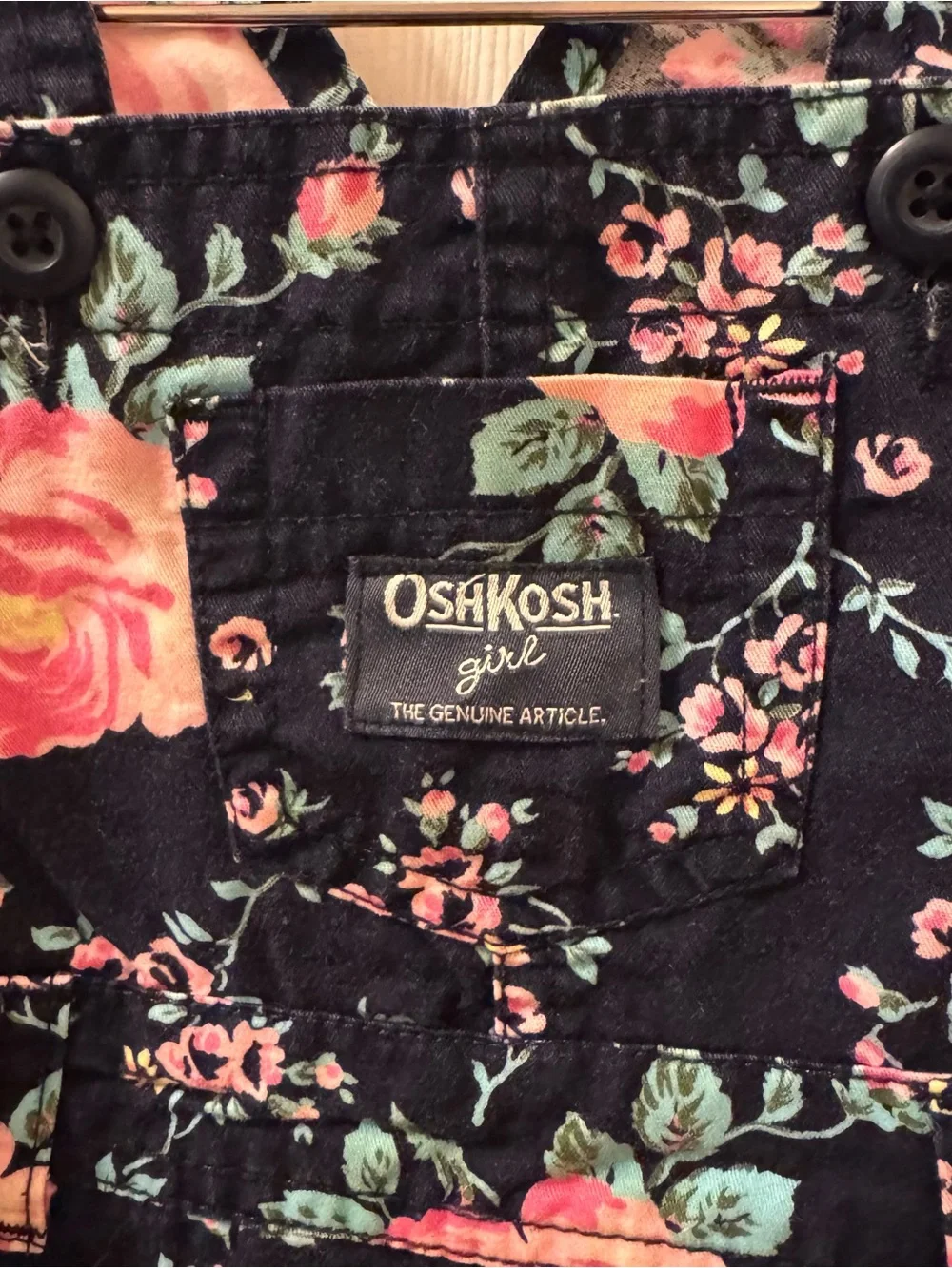 OshKosh Girl Floral Overall Dress Navy with Pink roses 12 months B’gosh overalls
